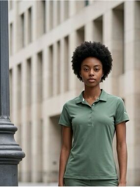 Puma Women's Sage Green Short-Sleeve Button-Down Polo Shirt